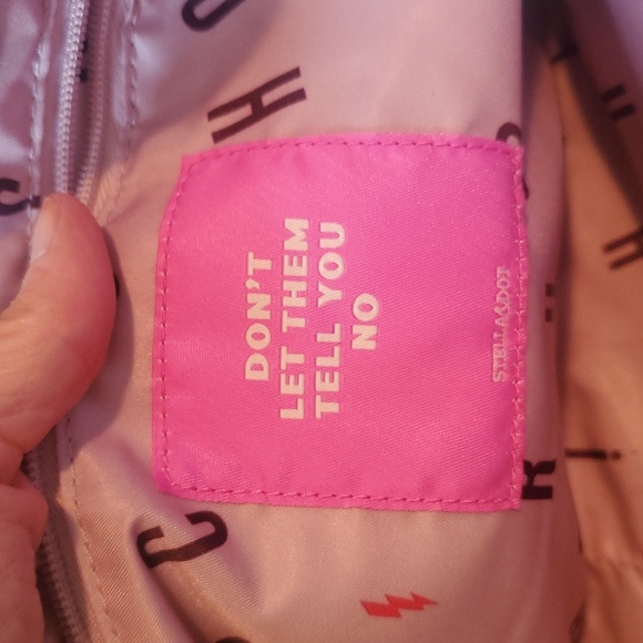 Stella & Dot Elegant Navy and Pink/Purple Bow Big Zippered Many Pockets Tote Bag - Picture 6 of 10